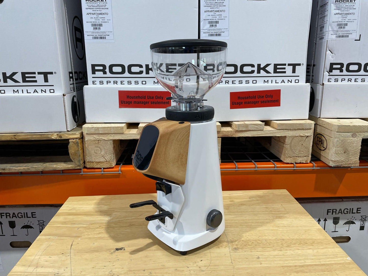 Fiorenzato All Ground 64mm White & Walnut - Demo Home Espresso Grinder | Pro Coffee Gear