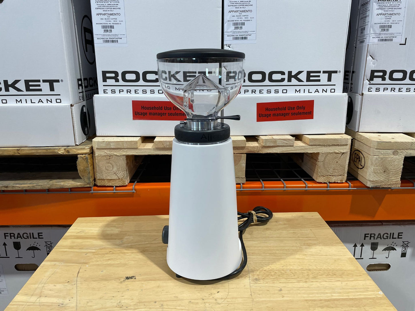 Fiorenzato All Ground 64mm White & Walnut - Demo Home Espresso Grinder | Pro Coffee Gear