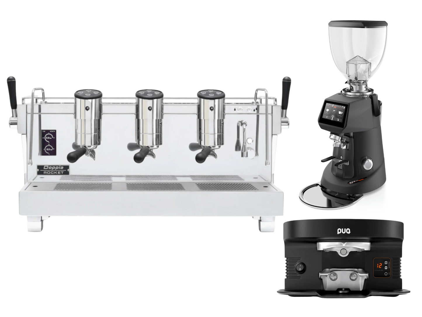 Rocket RE Doppia Espresso Machine + Fiorenzato F64 Evo Pro + PUQ M4 Bundle - Pro Coffee Gear