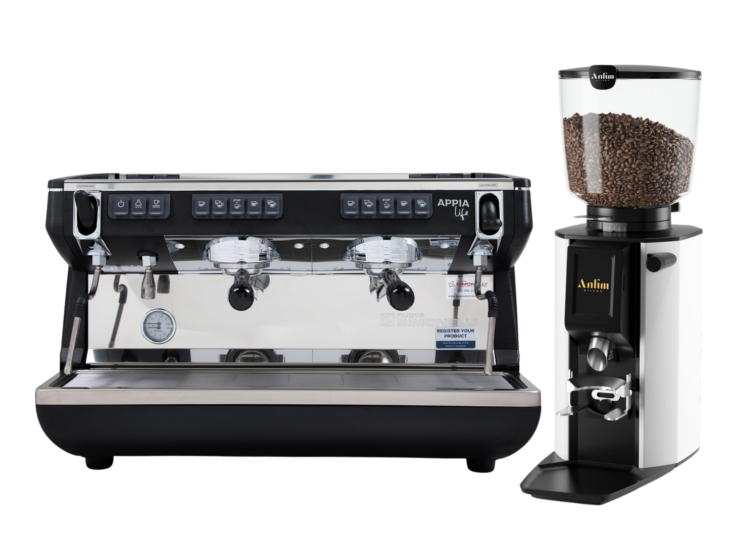 Nuova Simonelli Appia Life Commercial Espresso Machine + Macap MI20 Touch / Anfim Luna Coffee Grinder Bundle | Pro Coffee Gear