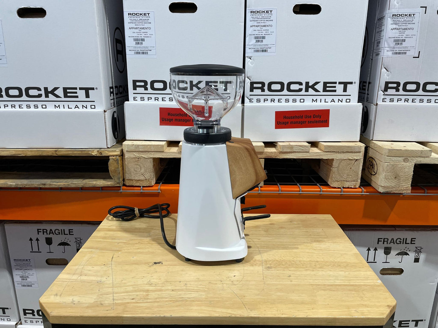 Fiorenzato All Ground 64mm White & Walnut - Demo Home Espresso Grinder | Pro Coffee Gear