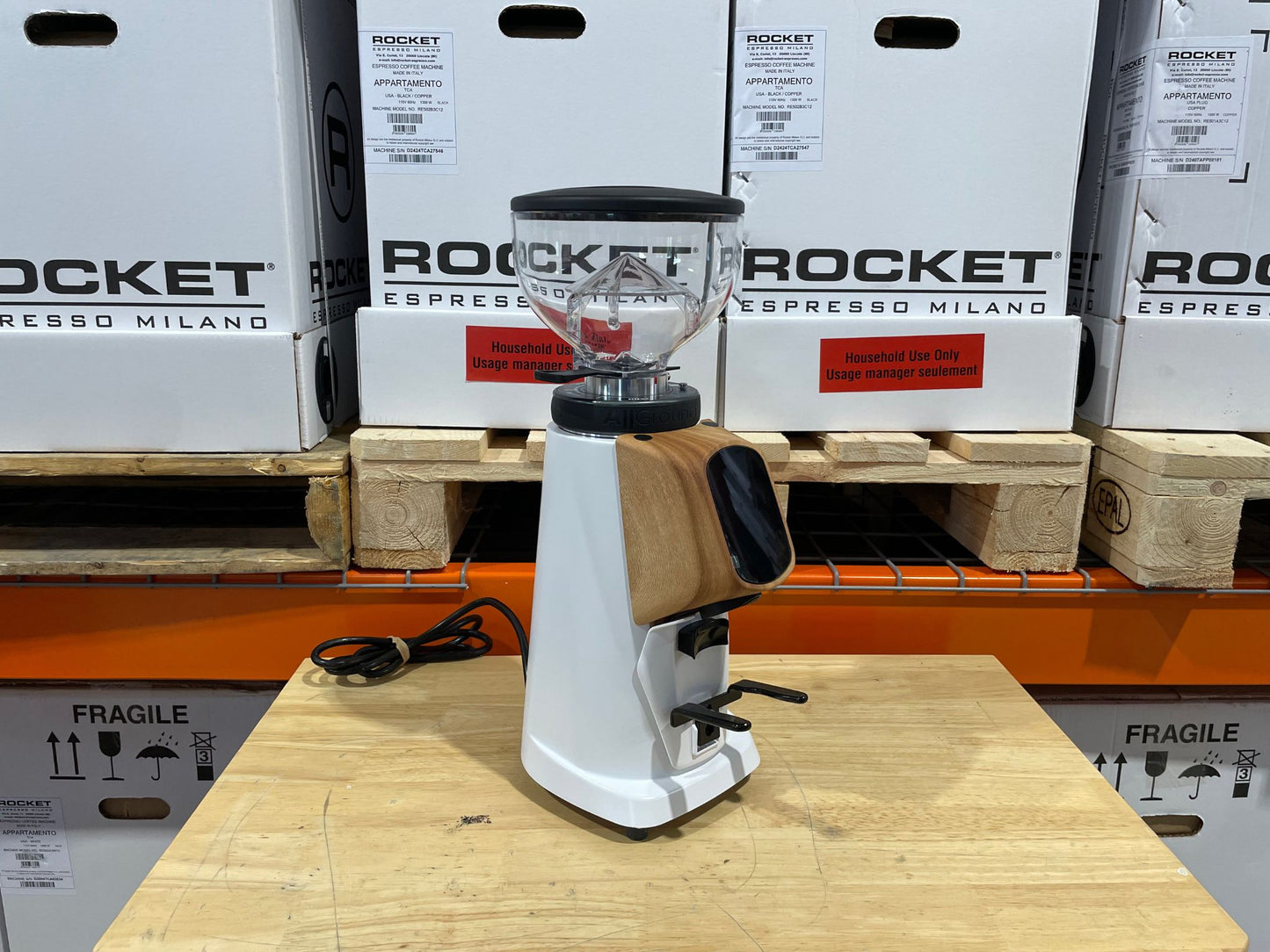 Fiorenzato All Ground 64mm White & Walnut - Demo Home Espresso Grinder | Pro Coffee Gear