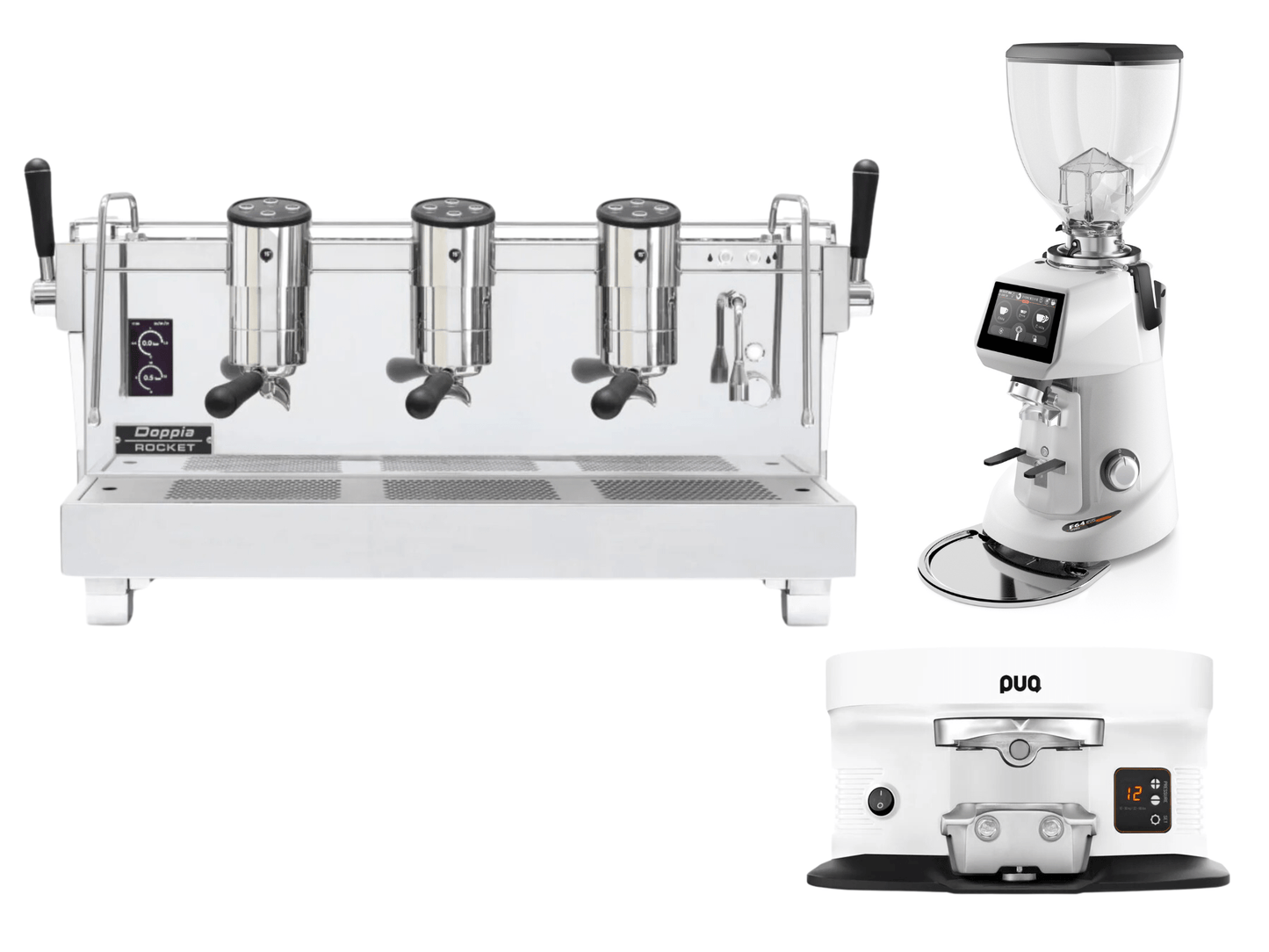 Rocket RE Doppia Espresso Machine + Fiorenzato F64 Evo Pro + PUQ M4 Bundle - Pro Coffee Gear