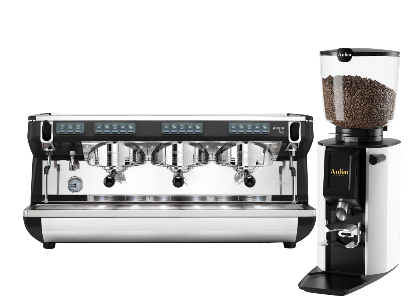 Nuova Simonelli Appia Life Commercial Espresso Machine + Macap MI20 Touch / Anfim Luna Coffee Grinder Bundle | Pro Coffee Gear
