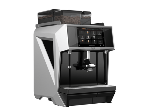 CAYE Smart X 1.5 Step 3-Hopper Super Automatic Espresso Machine, Silver, front angled view