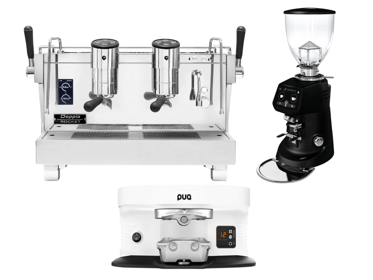 Rocket Re Doppia Espresso Machine+ Fiorenzato F64 Evo Cofee Grinder + PUQ M4 Tamper Bundle | Pro Coffee Gear