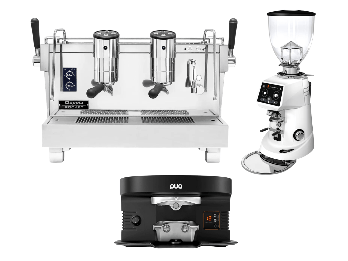 Rocket Re Doppia Espresso Machine+ Fiorenzato F64 Evo Cofee Grinder + PUQ M4 Tamper Bundle | Pro Coffee Gear