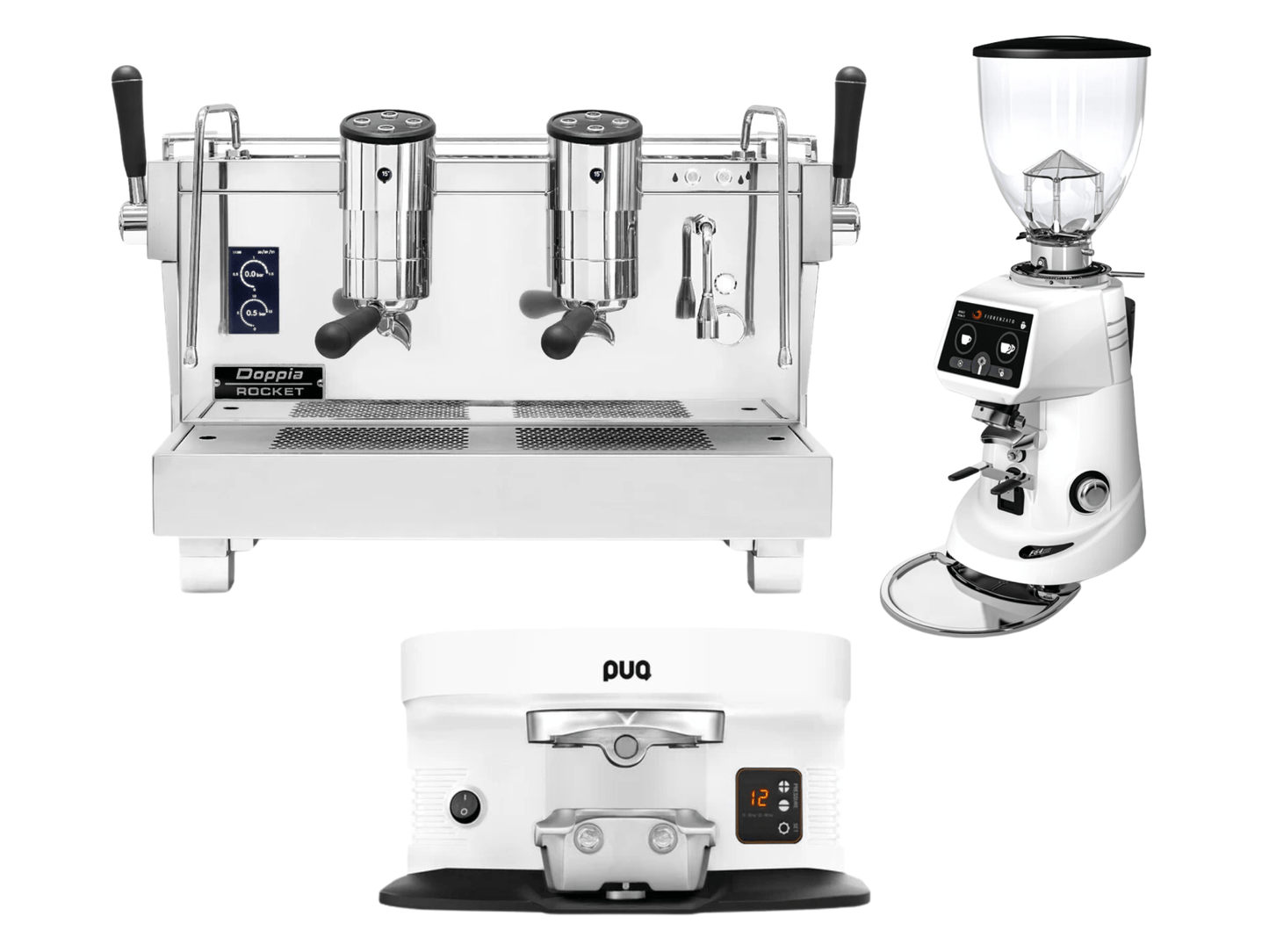 Rocket Re Doppia Espresso Machine+ Fiorenzato F64 Evo Cofee Grinder + PUQ M4 Tamper Bundle | Pro Coffee Gear