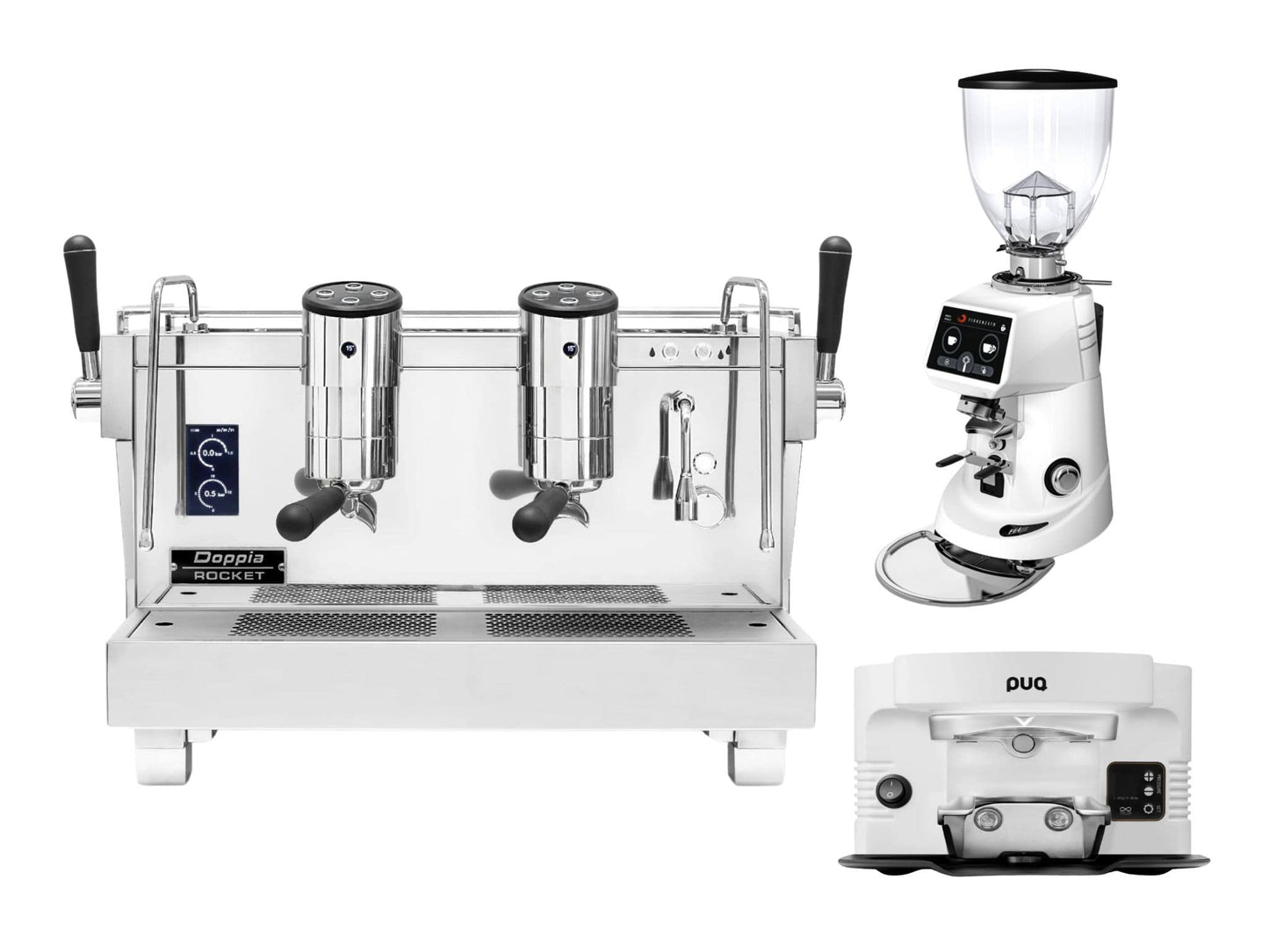 Rocket RE Doppia + Fiorenzato F64 Evo + PUQ M4 Bundle | Pro Coffee Gear