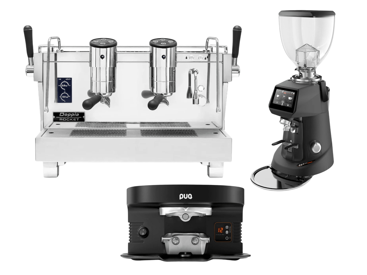 Rocket Re Doppia Espresso Machine+ Fiorenzato F64 Evo Pro Sense Coffee Grinder + PUQ M4 Tamper Bundle | Pro Coffee Gear