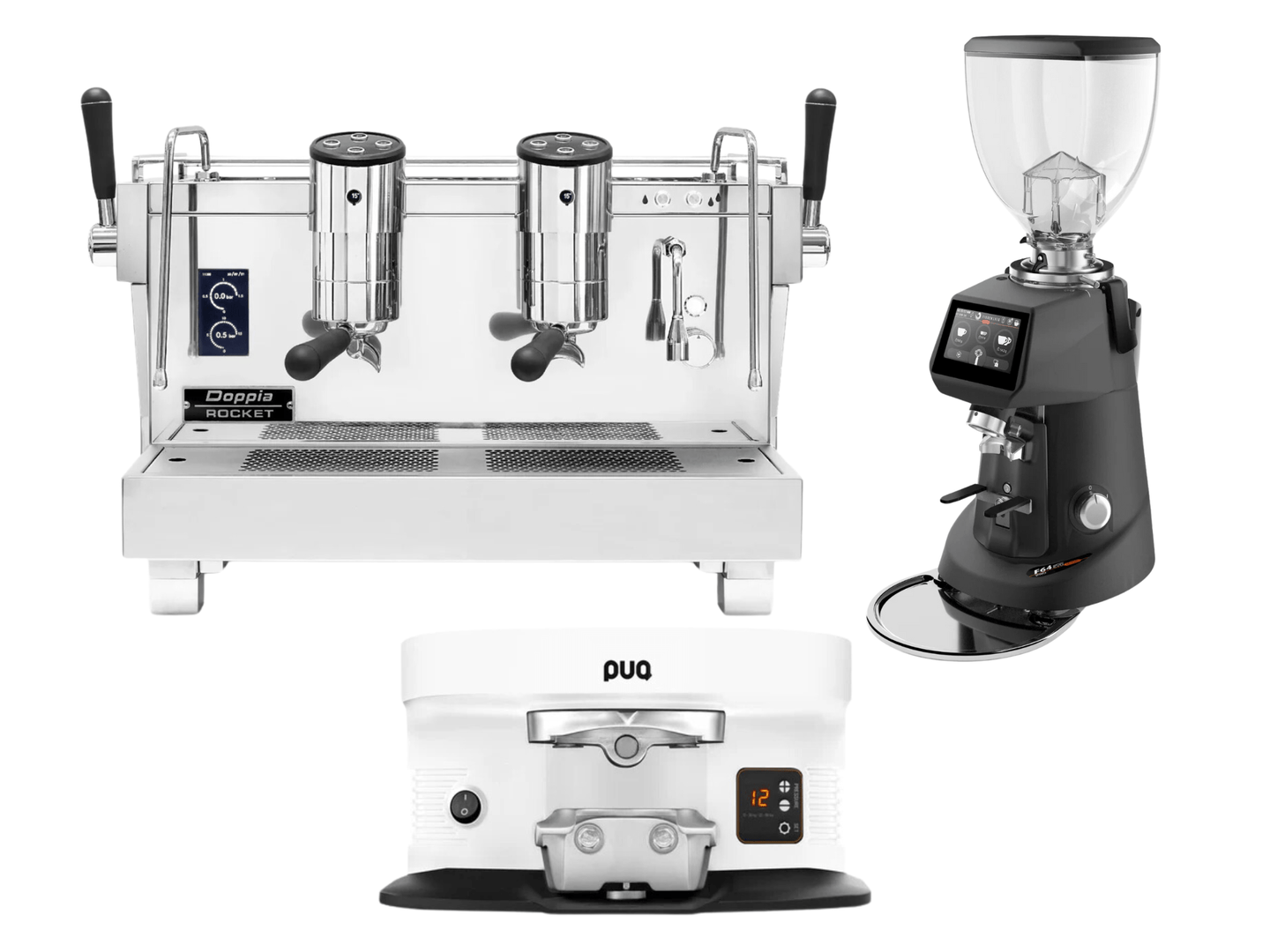 Rocket Re Doppia Espresso Machine+ Fiorenzato F64 Evo Pro Sense Coffee Grinder + PUQ M4 Tamper Bundle | Pro Coffee Gear