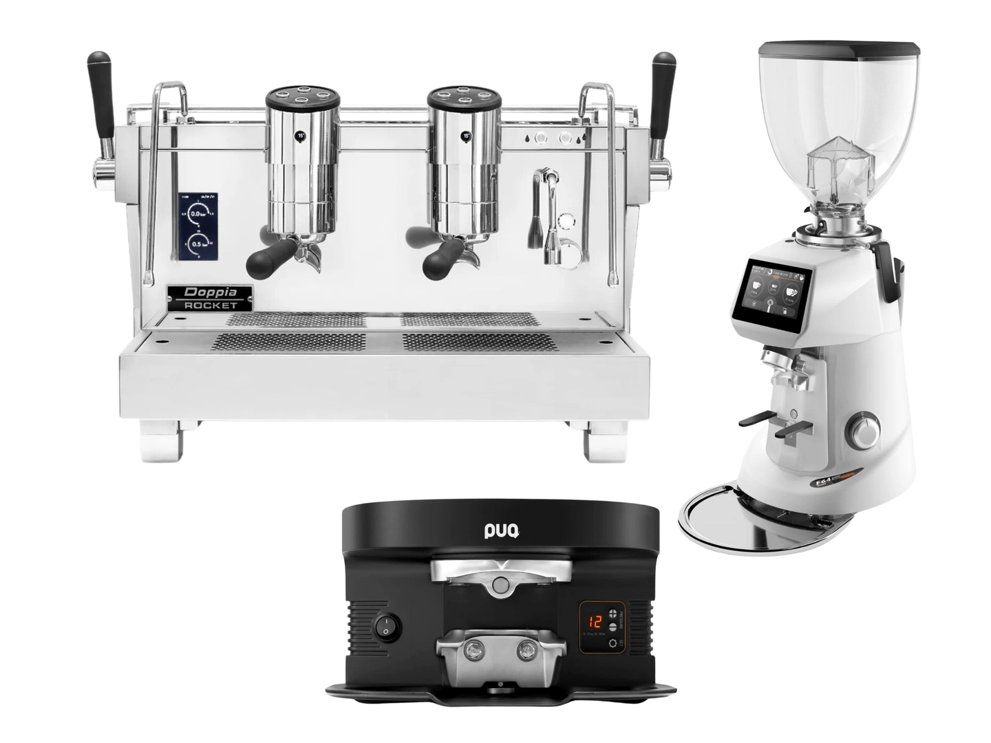 Rocket Re Doppia Espresso Machine+ Fiorenzato F64 Evo Pro Sense Coffee Grinder + PUQ M4 Tamper Bundle | Pro Coffee Gear