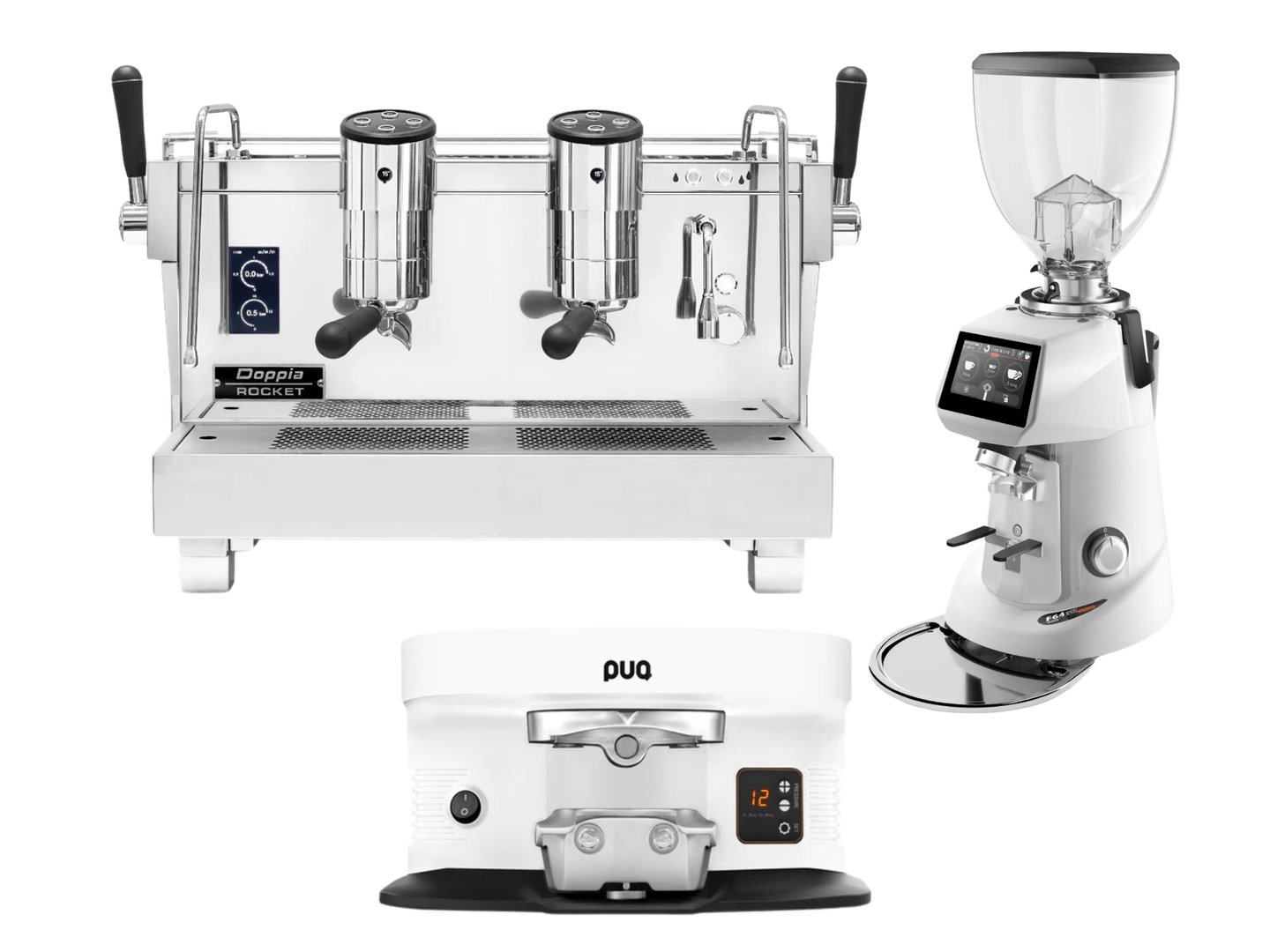 Rocket Re Doppia Espresso Machine+ Fiorenzato F64 Evo Pro Sense Coffee Grinder + PUQ M4 Tamper Bundle | Pro Coffee Gear